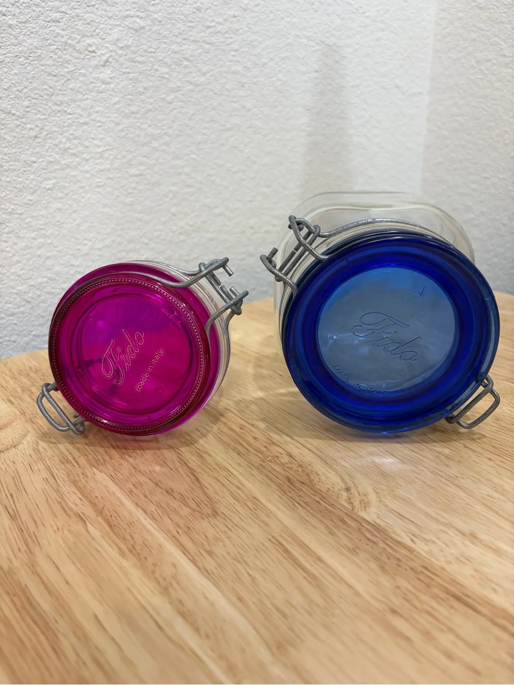 Bormioli Rocco Fido Italy Clear Glass Airtight Storage Jar Cobalt Blue 3/4L Pink